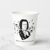Johann Sebastian Bach Portrait and Bust with Notes Pappbecher (Vorderseite)
