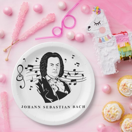 Johann Sebastian Bach Portrait and Bust with Notes Pappteller (Party)