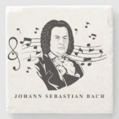 Johann Sebastian Bach Portrait and Bust with Notes Steinuntersetzer (Vorderseite)