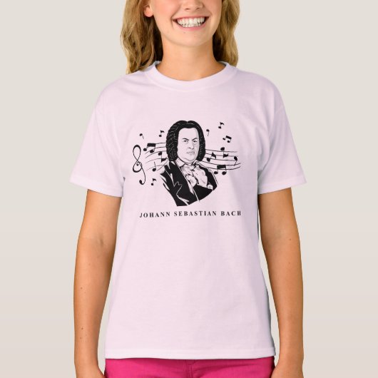 Johann Sebastian Bach Portrait and Bust with Notes T-Shirt (Vorderseite)