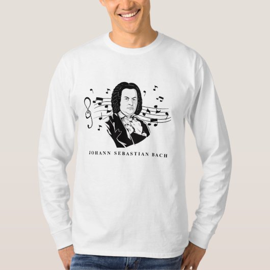 Johann Sebastian Bach Portrait and Bust with Notes T-Shirt (Vorderseite)