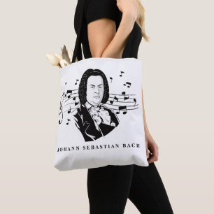 Johann Sebastian Bach Portrait and Bust with Notes Tasche