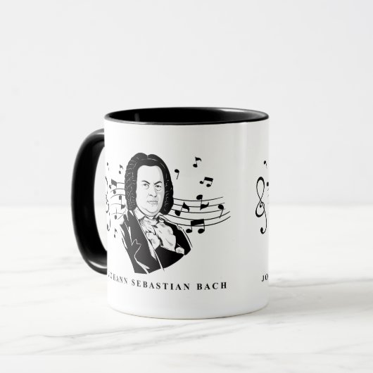 Johann Sebastian Bach Portrait and Bust with Notes Tasse (Vorderseite Links)