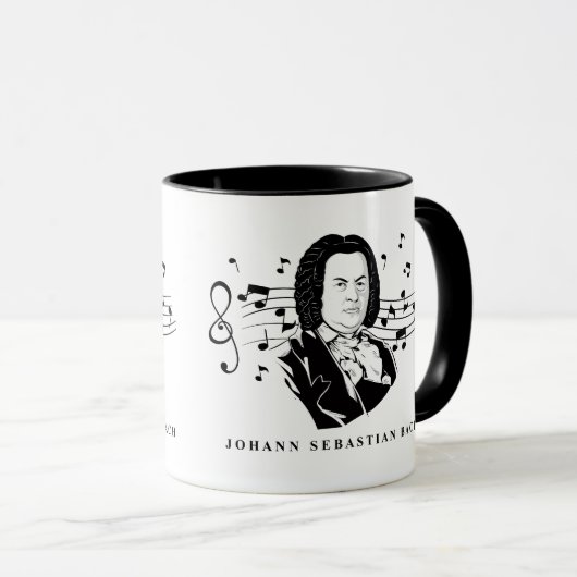 Johann Sebastian Bach Portrait and Bust with Notes Tasse (VorderseiteRechts)