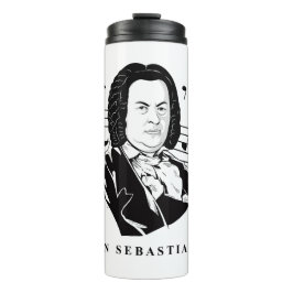 Johann Sebastian Bach Portrait and Bust with Notes Thermosbecher