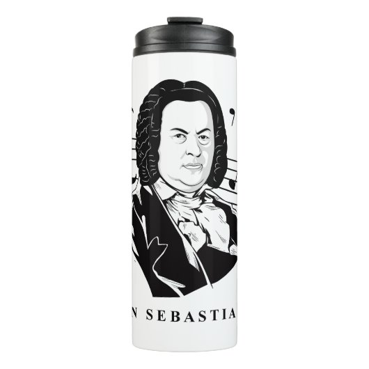Johann Sebastian Bach Portrait and Bust with Notes Thermosbecher (Vorderseite)