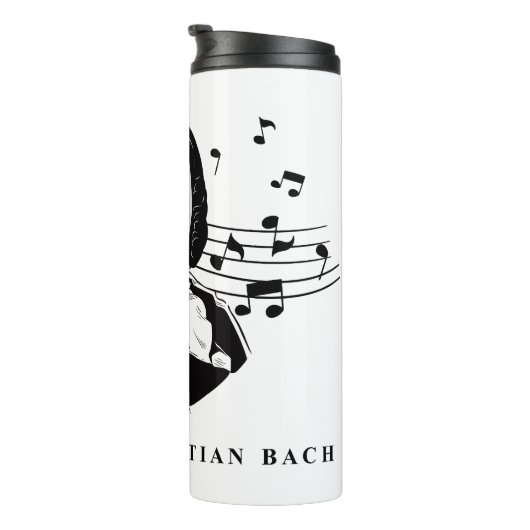 Johann Sebastian Bach Portrait and Bust with Notes Thermosbecher (Nach rechts gedreht)