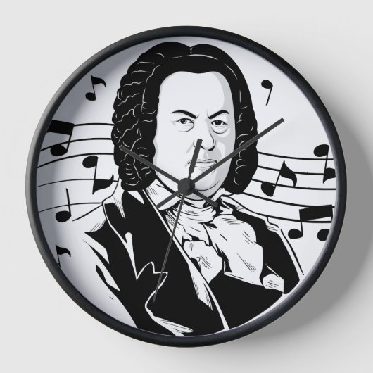 Johann Sebastian Bach Portrait and Bust with Notes Uhr (Vorderseite)