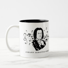 Johann Sebastian Bach Portrait and Bust with Notes Zweifarbige Tasse