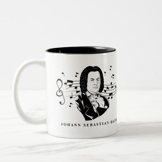 Johann Sebastian Bach Portrait and Bust with Notes Zweifarbige Tasse (Links)