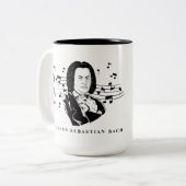 Johann Sebastian Bach Portrait and Bust with Notes Zweifarbige Tasse (Vorderseite Links)