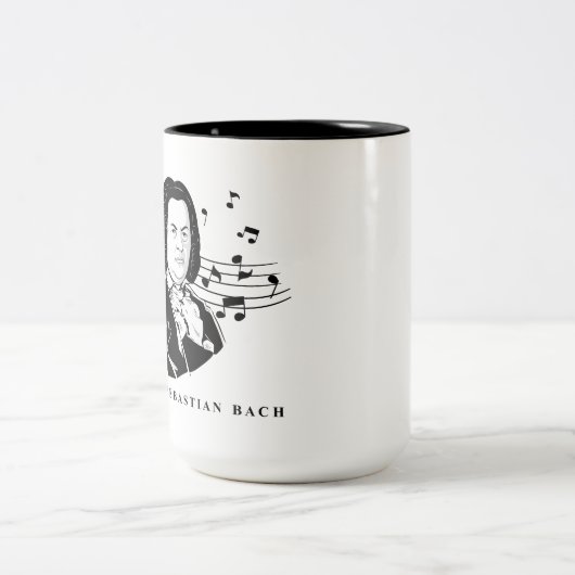 Johann Sebastian Bach Portrait and Bust with Notes Zweifarbige Tasse (Mittel)