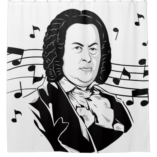 Johann Sebastian Bach Portrait / Büste mit Anmerku Duschvorhang (Vorderseite)