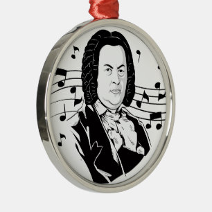 Johann Sebastian Bach Portrait / Büste mit Anmerku Ornament Aus Metall