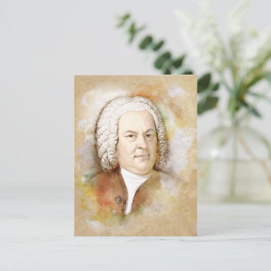 Johann Sebastian Bach Portrait in beige Postkarte (Stehend Vorderseite)