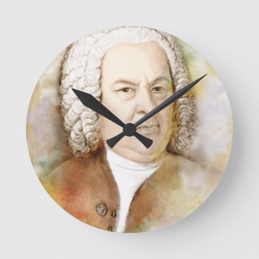Johann Sebastian Bach Portrait in beige Runde Wanduhr (Vorderseite)