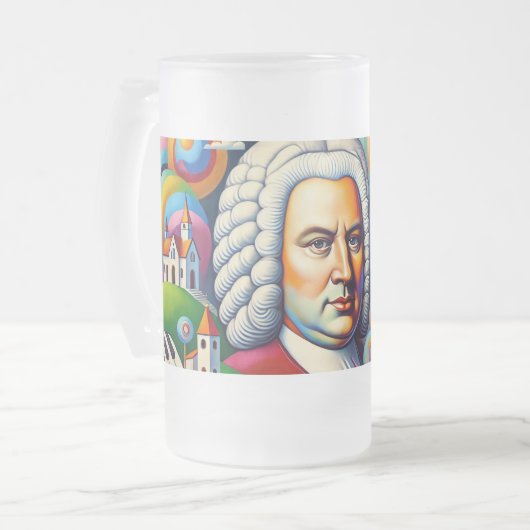 Johann Sebastian Bach: Portrait in einem modernen  Mattglas Bierglas (Vorderseite Links)