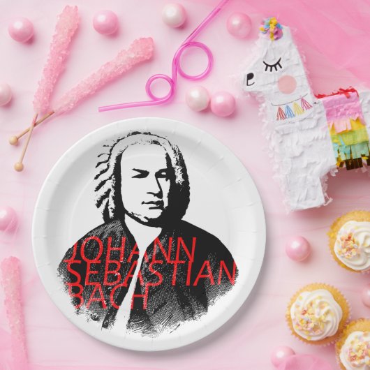 Johann Sebastian Bach Portrait und rote Briefe Pappteller (Party)