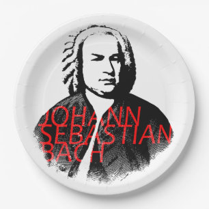 Johann Sebastian Bach Portrait und rote Briefe Pappteller