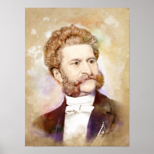 Johann Strauß (Sohn) Portrait im Aquarellstil Poster (Vorne)