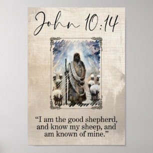 Johannes 10:14 Jesus mit Schafen Schrift Wandkunst Poster