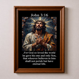 Johannes 3,16 Betender Jesus Dornenkrone Kreuz  Poster
