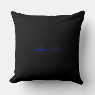 Johannes 3:16, Blaue Schrift auf schwarzem Hinterg Kissen