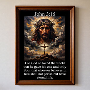 Johannes 3,16 Calvary Hill Jesus Dornenkrone Poster