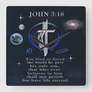 Johannes 3,16 Christ  Quadratische Wanduhr