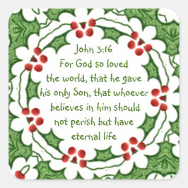 Johannes 3:16 Denn Gott liebte so die Welt Weihnac Quadratischer Aufkleber