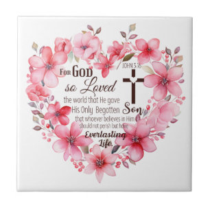 Johannes 3:16 Florales Herz Bibelvers Fliese