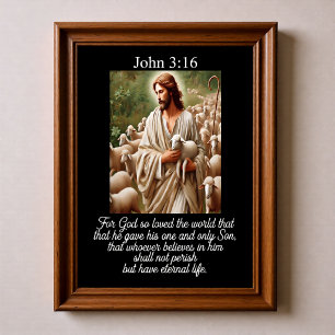 Johannes 3:16 Guter Hirte wiegt Lamm Herde Stab Poster