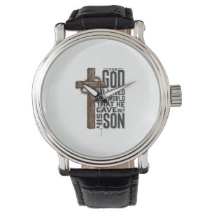 Johannes 3_16 Kreuz Vintage-Gravur Christliches De Armbanduhr