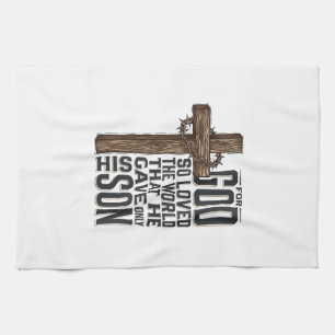 Johannes 3_16 Kreuz Vintage-Gravur Christliches De Geschirrtuch