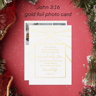 Johannes 3:16 Schrift Weihnachten Foto Gold Folien Feiertagskarte