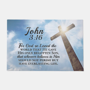 Johannes 3:16 So liebte Gott das Weltholzkreuz Fußmatte