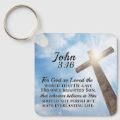 Johannes 3:16 So liebte Gott das Weltholzkreuz Schlüsselanhänger (Vorderseite)