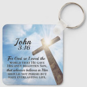 Johannes 3:16 So liebte Gott das Weltholzkreuz Schlüsselanhänger (Rückseite)