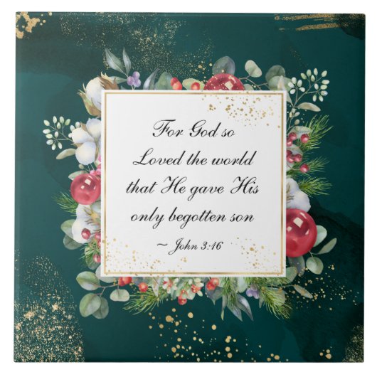 Johannes.3:16 So liebte Gott die Welt, Weihnachten Fliese (Vorderseite)
