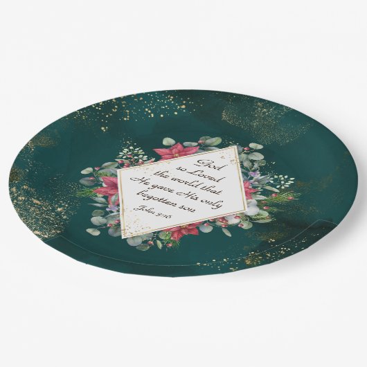 Johannes.3:16 So liebte Gott die Welt, Weihnachten Pappteller (Schrägansicht)