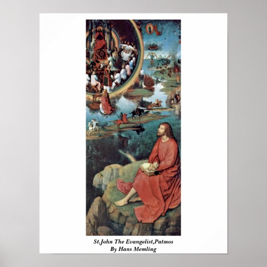 Johannes der Evangelist, Patmos von Hans Memling Poster (Vorne)