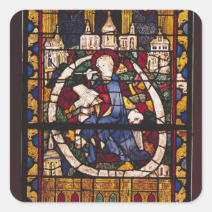 Johannes der Evangelist schreibt die Apokalypse Quadratischer Aufkleber