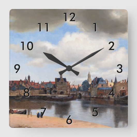 Johannes Vermeer - Blick auf Delft Quadratische Wanduhr (Vorderseite)