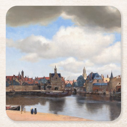 Johannes Vermeer - Blick auf Delft Rechteckiger Pappuntersetzer (Vorderseite)