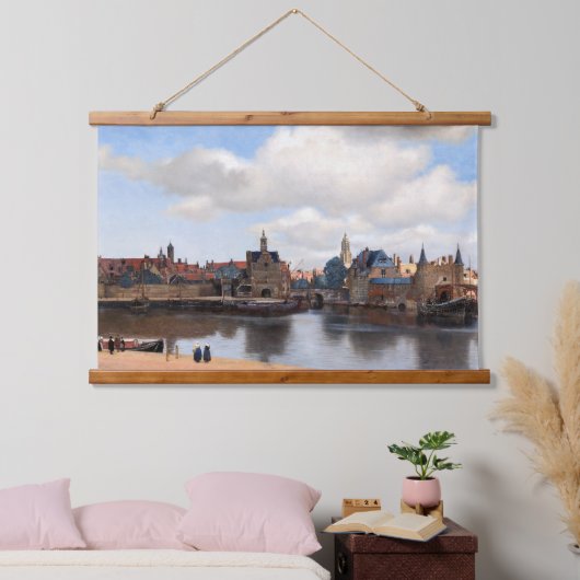 Johannes Vermeer - Blick auf Delft Wandteppich Mit Holzrahmen (Schlafzimmer)