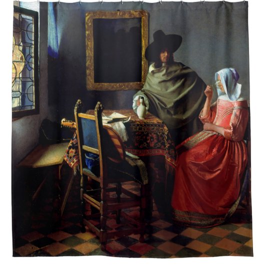 Johannes Vermeer - Das Glas Wein Duschvorhang (Vorderseite)
