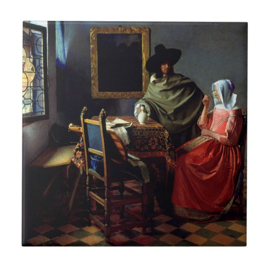 Johannes Vermeer - Das Glas Wein Fliese (Vorderseite)