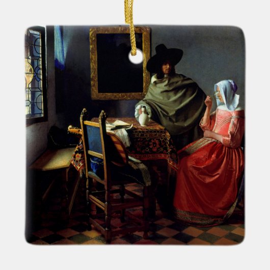 Johannes Vermeer - Das Glas Wein Keramikornament (Vorderseite)