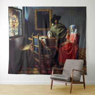 Johannes Vermeer - Das Glas Wein Wandteppich