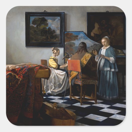Johannes Vermeer - Das Konzert Quadratischer Aufkleber (Vorderseite)